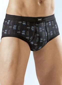 Herren BADER Viererpack Slips mit paspeliertem Eingriff, allover dessiniert