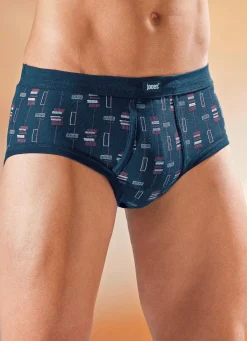 Herren BADER Viererpack Slips mit paspeliertem Eingriff, allover dessiniert