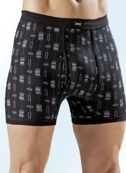 Herren BADER Viererpack Unterhosen mit paspeliertem Eingriff, allover dessiniert