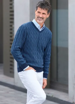Herren BADER V-Pullover mit markantem Halsausschnitt in 3 Farben