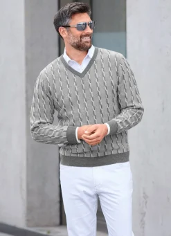Herren BADER V-Pullover mit markantem Halsausschnitt in 3 Farben