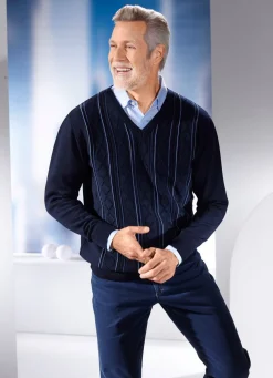 Herren BADER V-Pullover mit Strukturdessin in 3 Farben