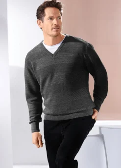 Herren BADER V-Pullover mit Strukturdessin in 3 Farben