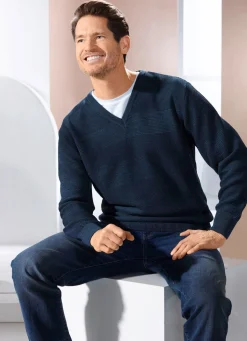 Herren BADER V-Pullover mit Strukturdessin in 3 Farben
