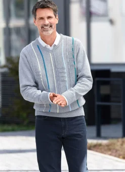 Herren BADER V-Pullover mit Strukturdessin