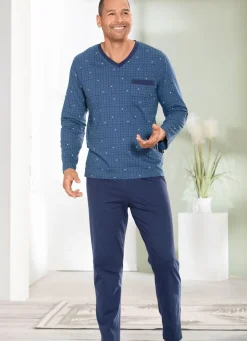 Herren BADER Zweierpack Schlafanzüge mit V-Ausschnitt und offenen Abschlüssen