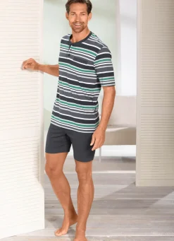 Herren BADER Zweierpack Shortys mit Knopfleiste und Ringeldessin