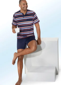 Herren BADER Zweierpack Shortys mit Knopfleiste und garngefärbtem Ringeldessin