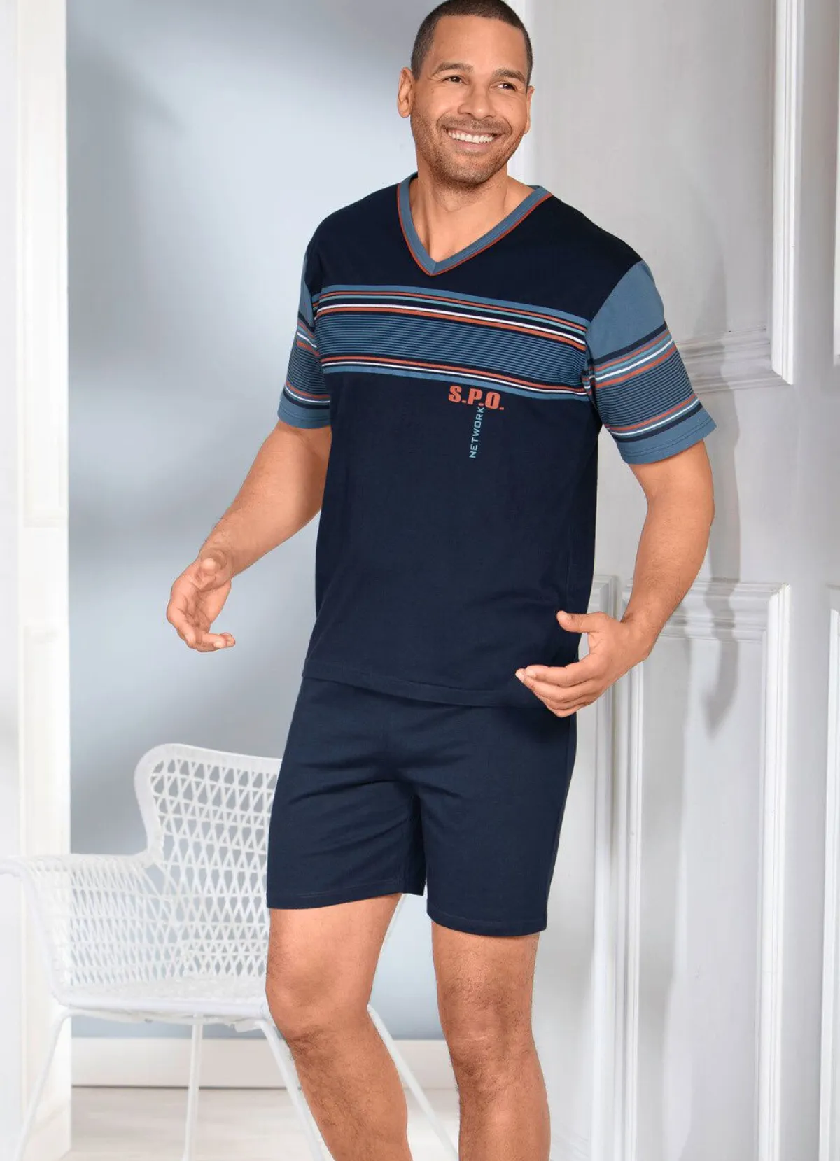 Herren BADER Zweierpack Shortys mit V-Ausschnitt und platziertem Druck