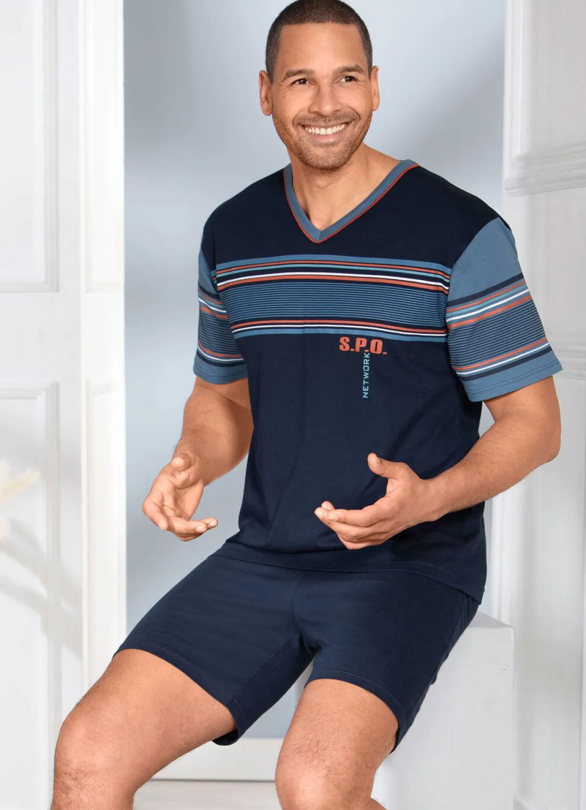 Herren BADER Zweierpack Shortys mit V-Ausschnitt und platziertem Druck